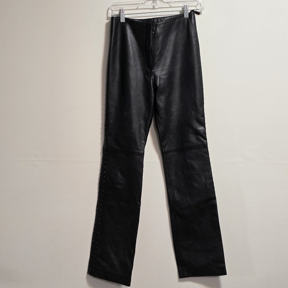 Vintage Danier Rivet Studded Biker Motocycle Black 100% Soft Leather Flare Pants